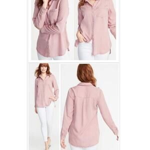 OLD NAVY NWT Tencel Twill Long Sleeve Button Down Shirt Womens M Teak Rose